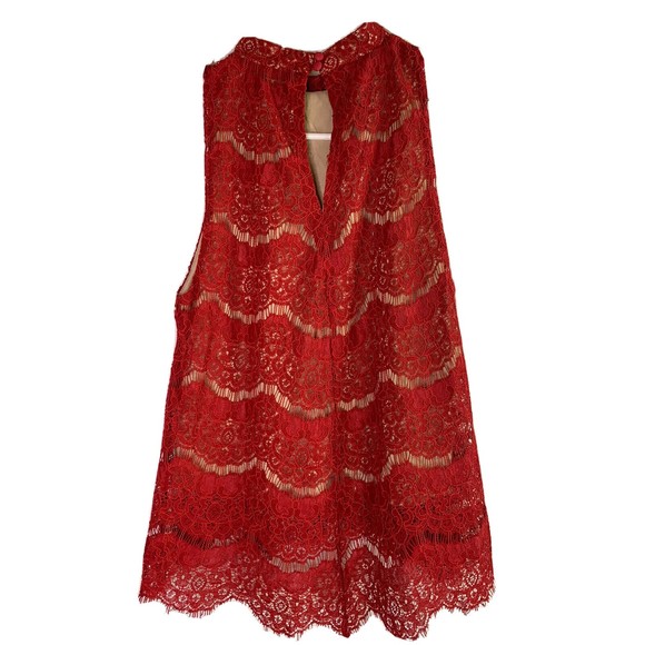 Love Fire Top Size Small Red Floral Lace Sleeveless Halter Lined - Picture 2 of 12